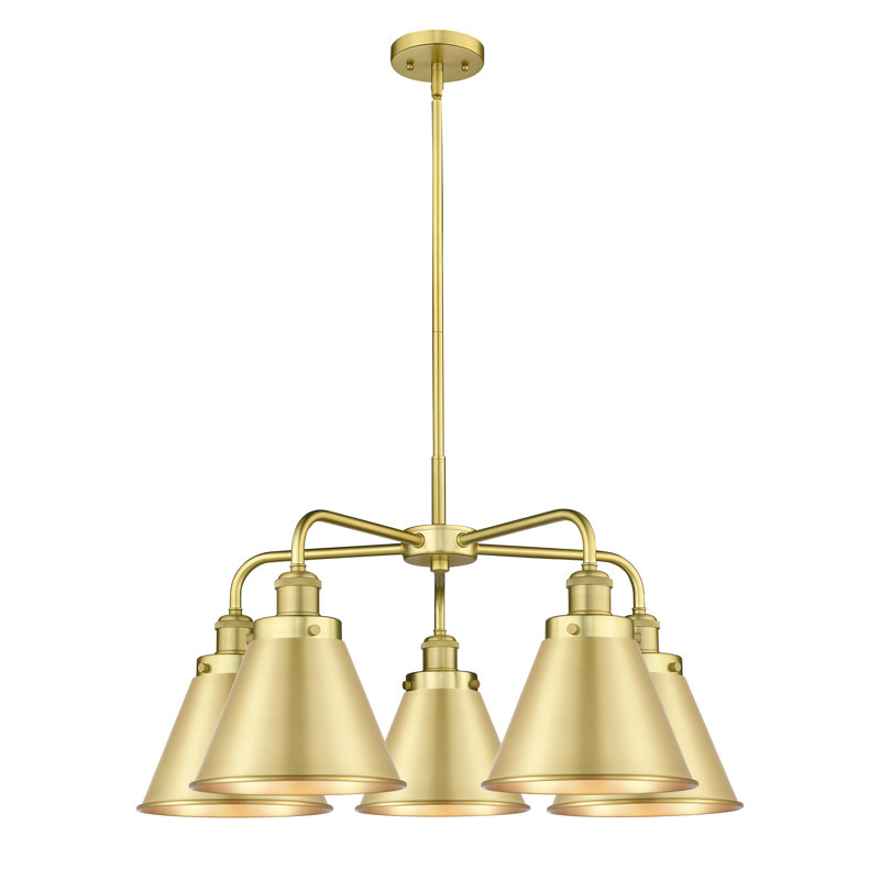 Lustre traditionnel / classique à 5 lumières Amalle, Or satiné, Or satiné