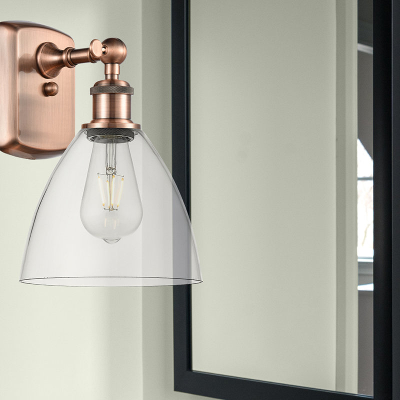 Shauna Armed Sconce, Incandescent, Clear, Antique Copper