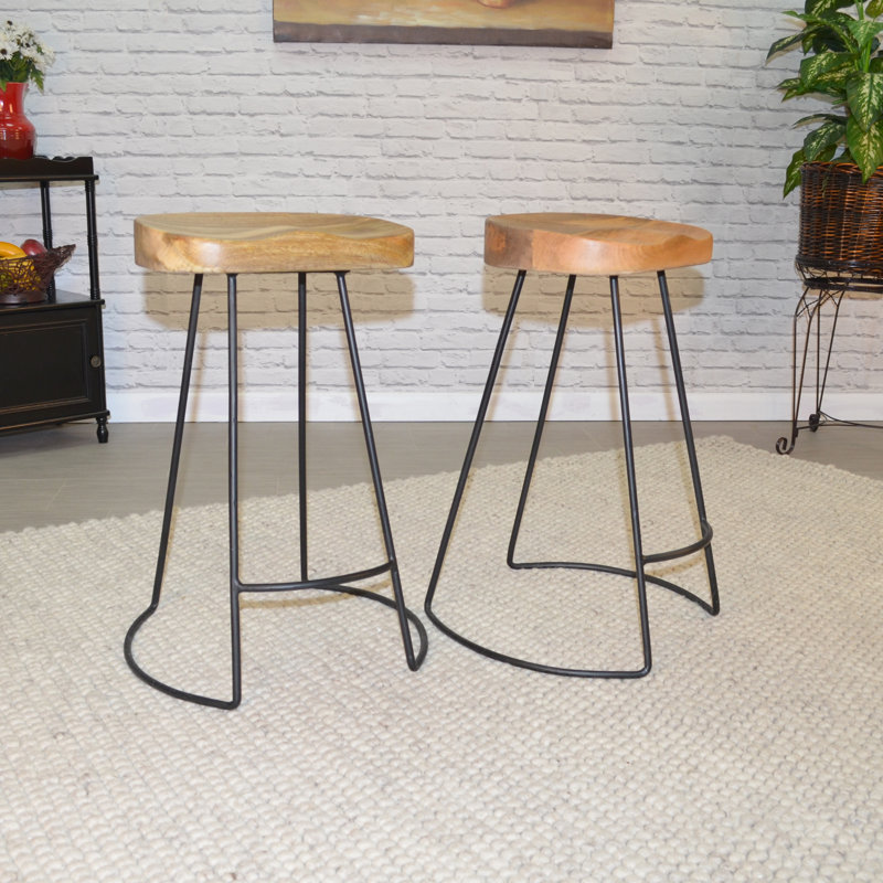 Keilia Solid Wood Bar & Counter Stool, Natural/Black, Counter Stool (24.25" Seat Height)