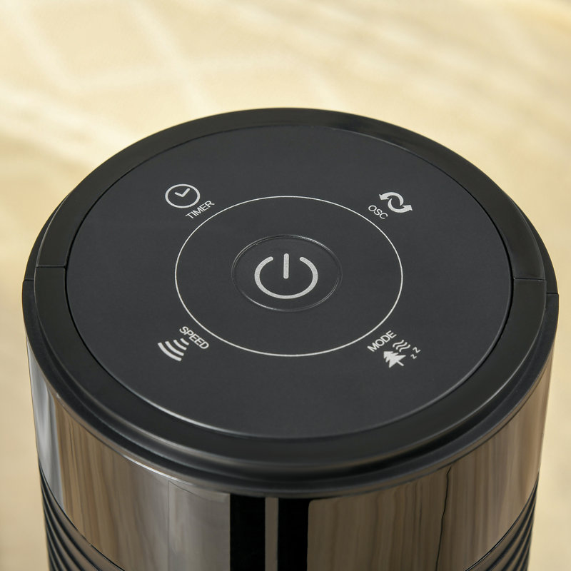 HOMCOM Freestanding Tower Fan Cooling For Bedroom With 3 Speed, 12H Timer, Oscillating, LED Panel, Remote Controller, Black