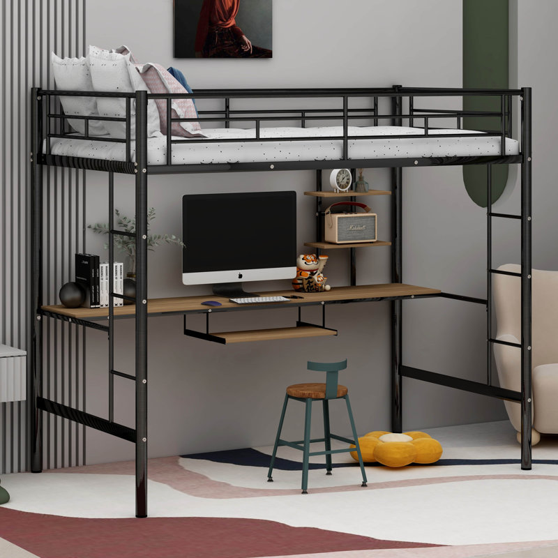 Lit mezzanine avec bureau et tablette, Lit simple, Naturel