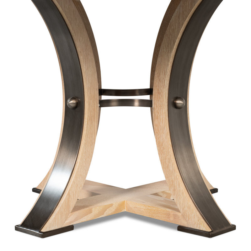 Tower Round Solid Oak Dining Table, Bleached Oak/Hammered