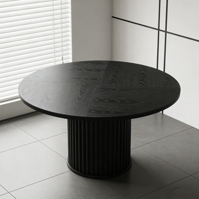 47" Round Dining Table, Wood Kitchen Table With Sturdy Fluted Metal Base