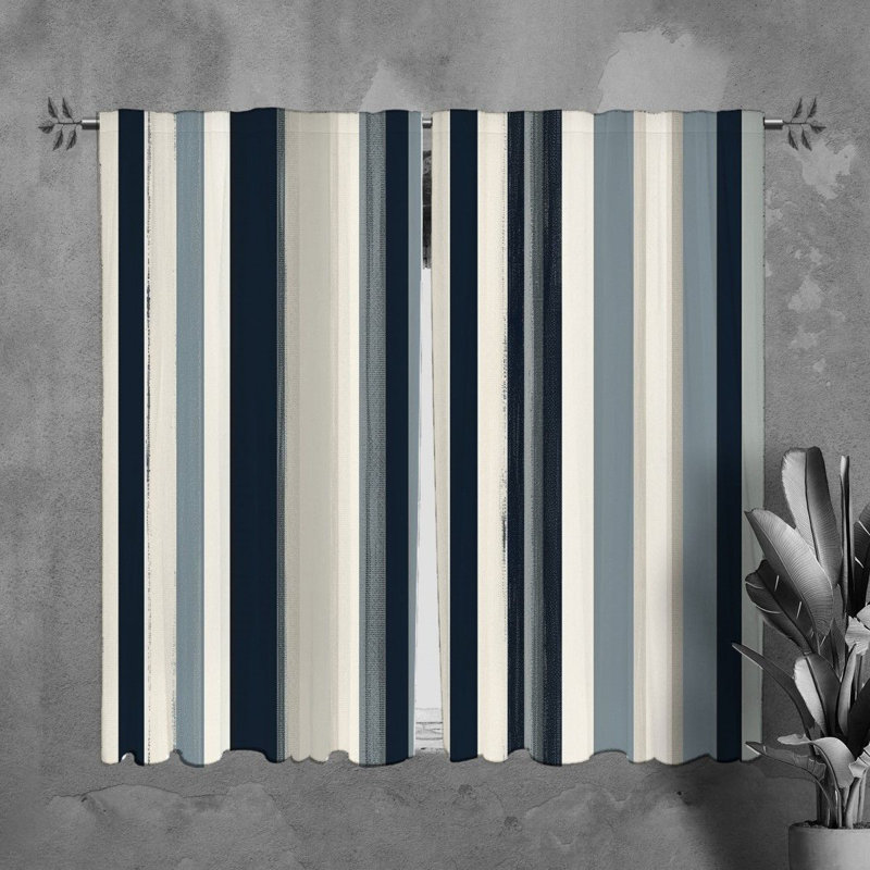 Vertical Stripes Window Curtains Striped Navy Drapes_Navy;Silver, L 40 po x L 82 po