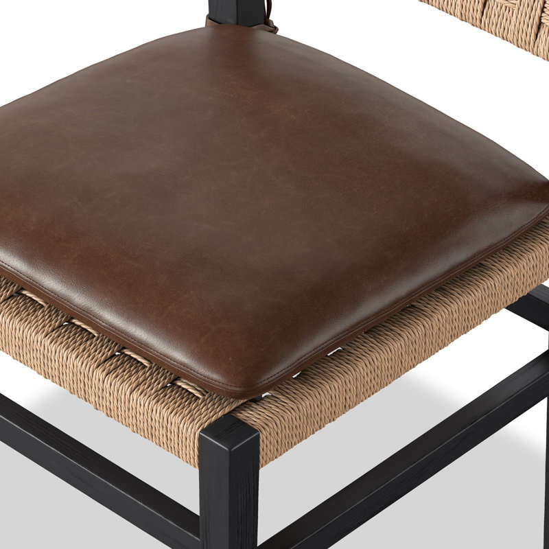 Hamlin Leather Dining Chair, Distressed Black Ash