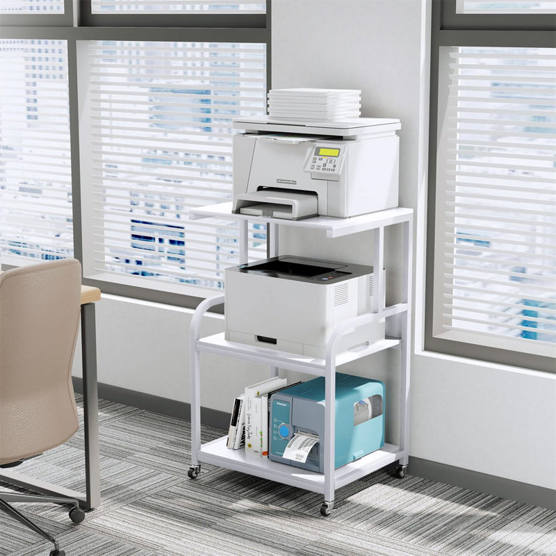 Cecilwood 30'' H Printer Stand with Wheels, 30.2" H x 20" W x 15.71" D, White