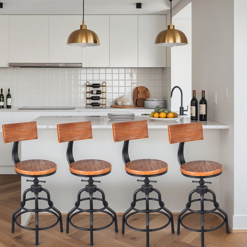 Gianantonio Swivel Adjustable Height Counter Stool with Metal Frame, 4 Pieces