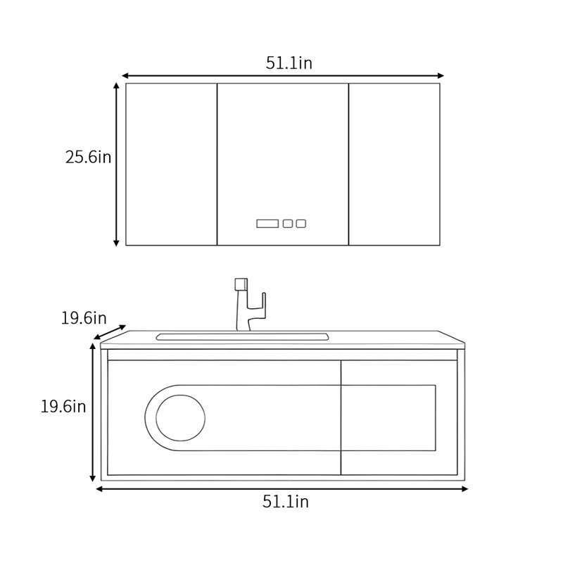 Armoire de salle de bain légère et luxueuse, 51"