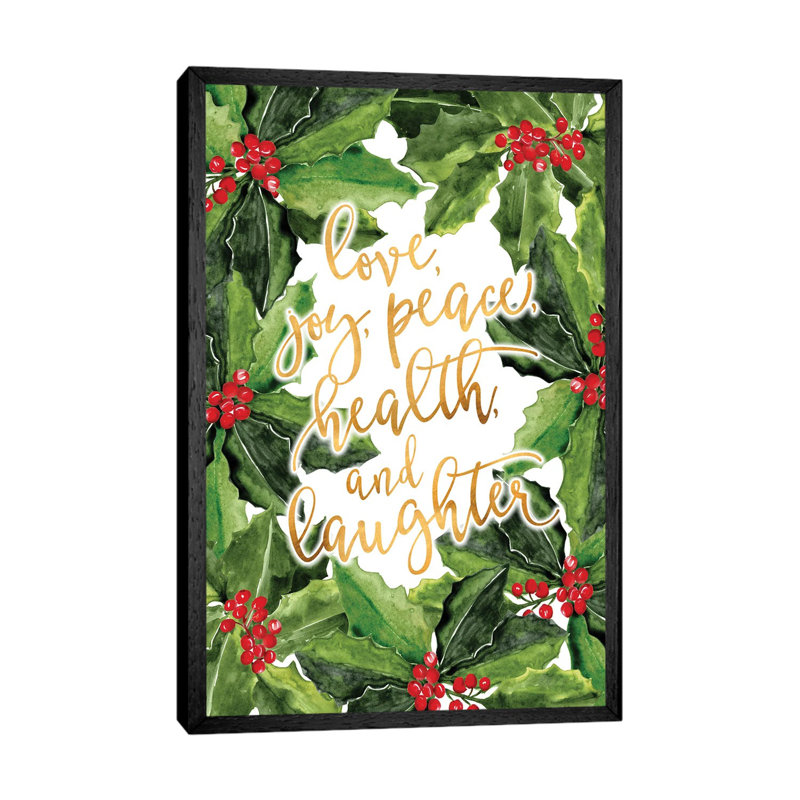 Best Wishes With Holly Boughs 1 Piece Wall Art on Canvas, 152.5 cm H x 101.5 cm W, Black Framed