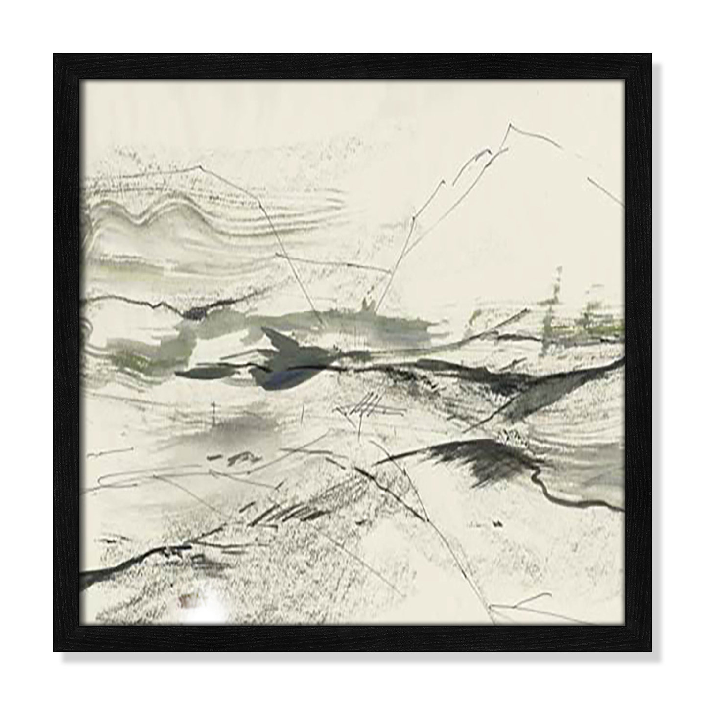 Green Sketches Print, 17" H x 17" W x 1.25" D, Black Slim Framed