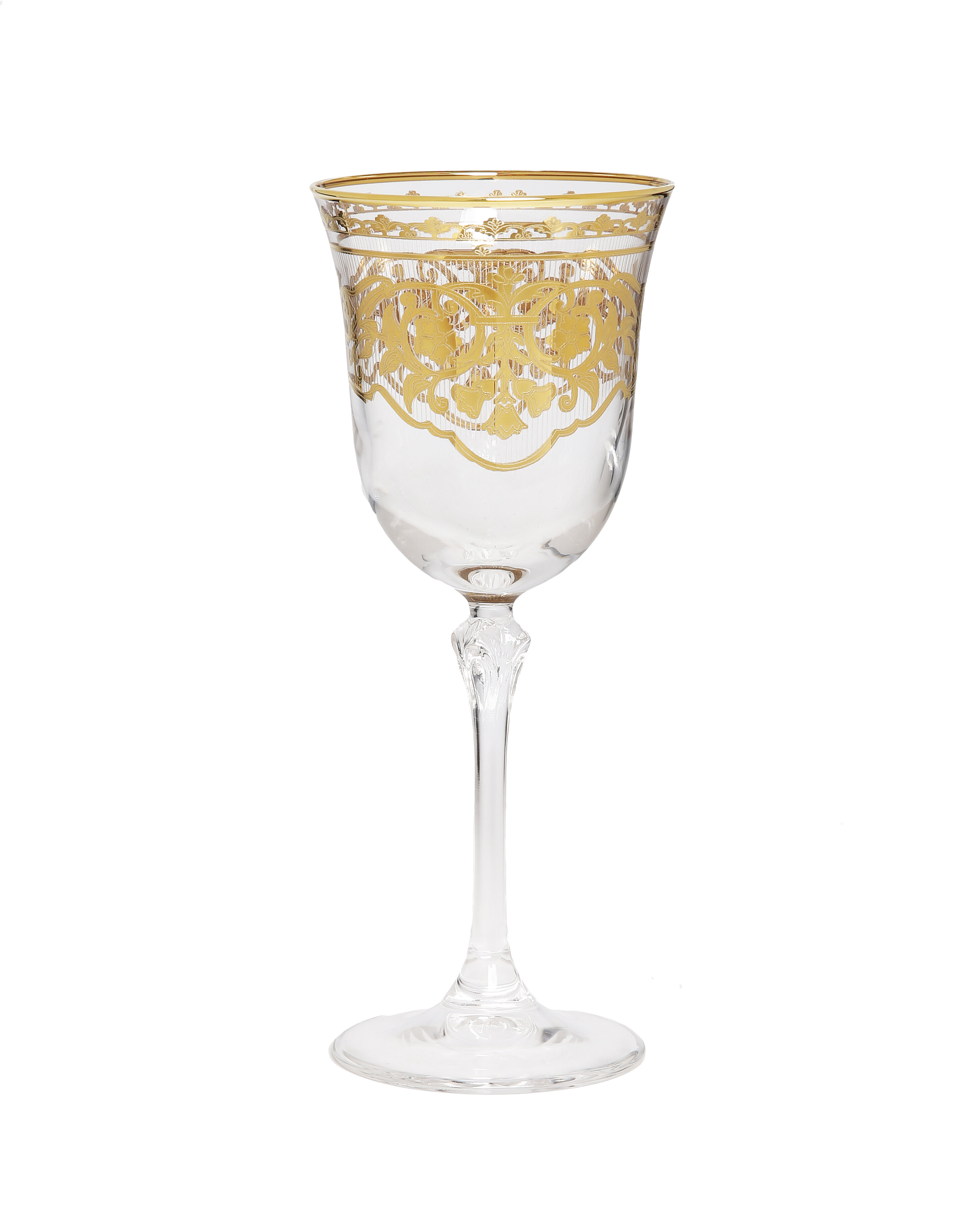 Set of 6 Wine Glasses Rich 24K Gold Design,8 oz – Classic Touch Decor