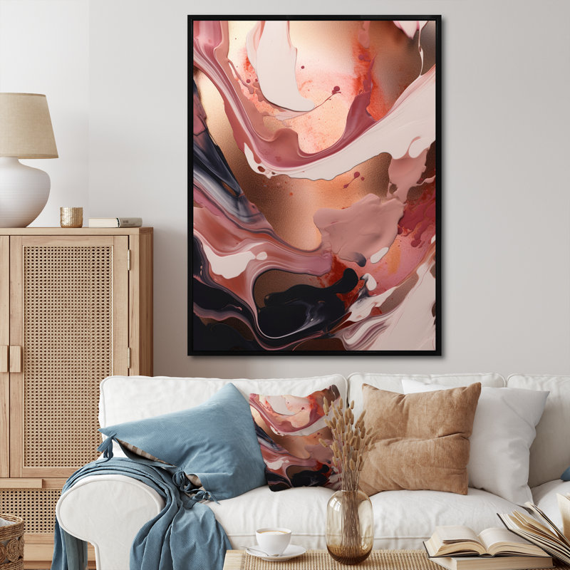 «Ocean Waves Fluidité In Marble IV», art abstrait sur toile marbrée, H 32 po x l 16 po x P 1 po, Cadre flottant noir