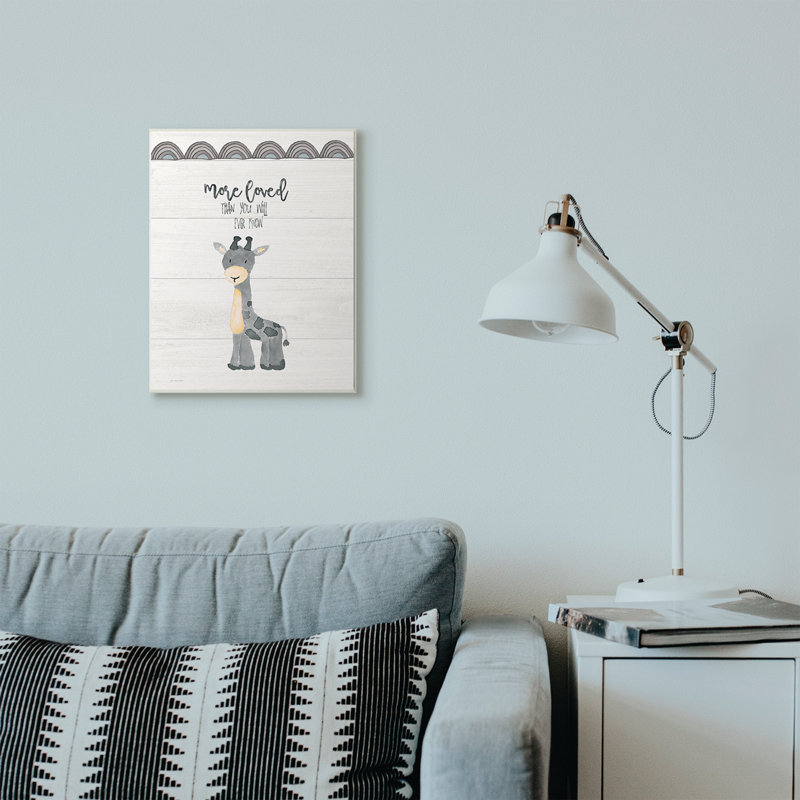 « more aimé giraffe, famille de dessins animés », impression, Plaque en bois, H 13 po x l 19 po x P 0,5 po