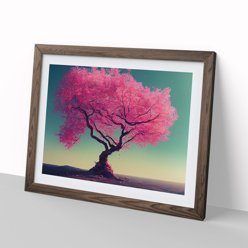 Delightful Cherry Blossom Tree - Framed Print, 46cm H x 64cm W x 2cm D, Walnut