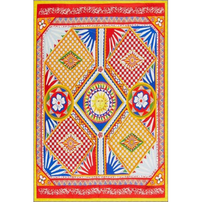 Woven Carpet With Geometric Patterns In Colorful Shades