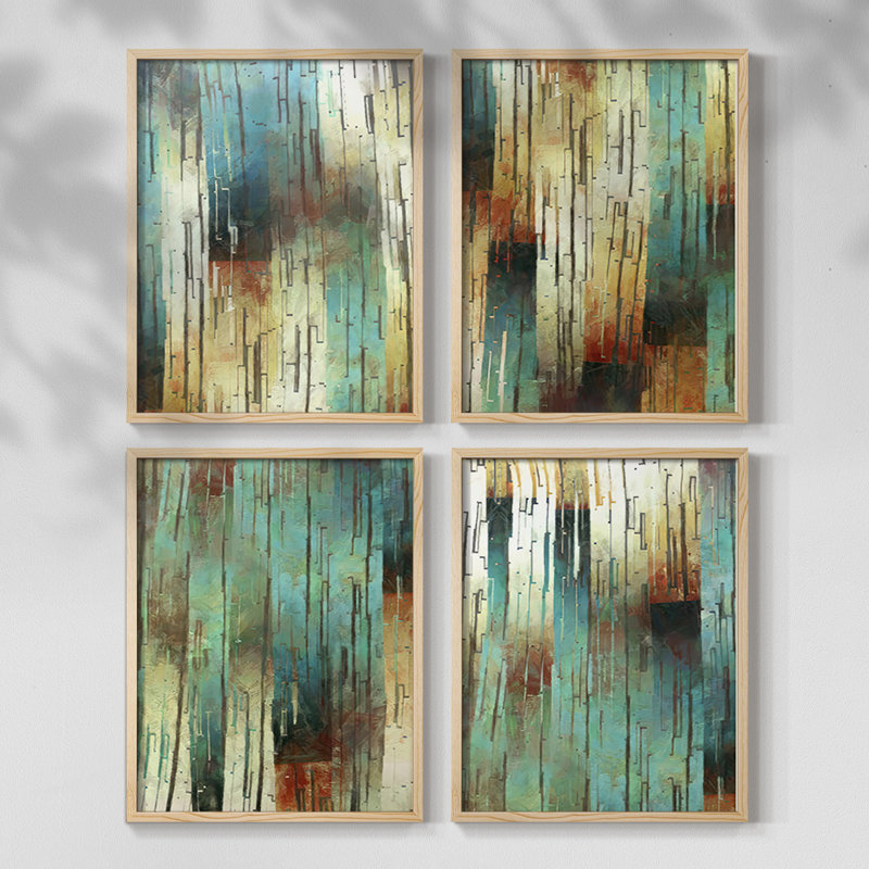 Digital Intrusion I Framed Print - Set of 4, 14" H x 44" W, Natural