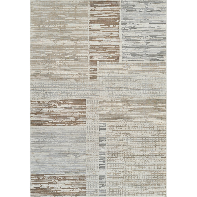 Rug Branch Nira 7' x 10' (6'7" x 9'6") Beige/Brown Abstract Indoor Area Rug, Contemporary, Medium Pile, Stain-Resistant Carpet - Living Room, Bedroom, Dining Room, and Kitchen