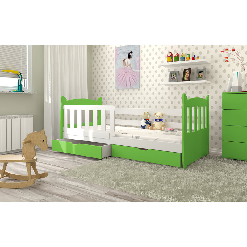 Hielm European Toddler (80 X 160cm) 2 Drawer Bed and Mattress by Harriet Bee, White Green