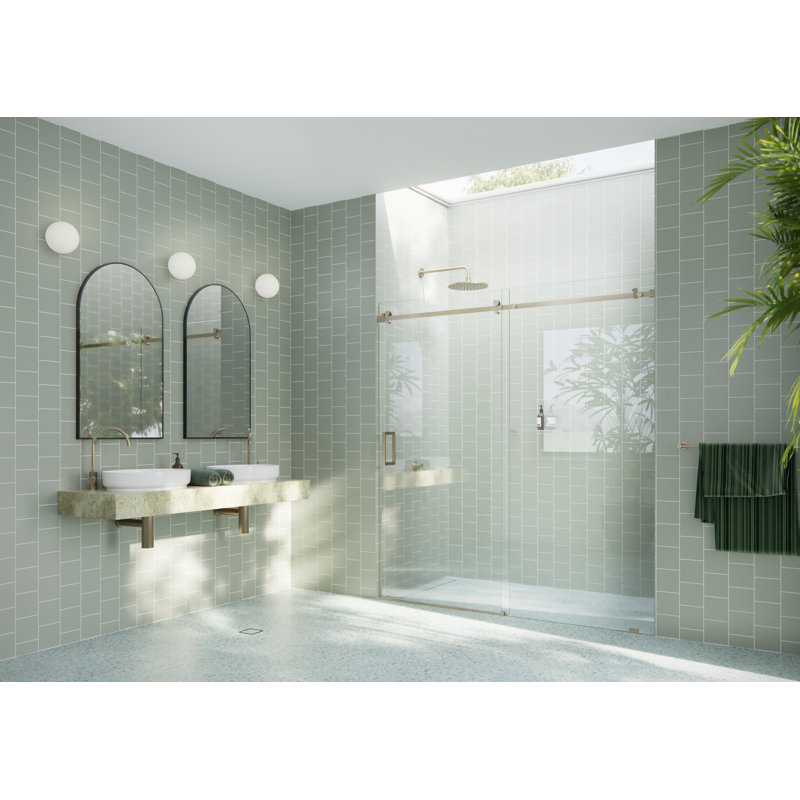 Astro 68 - 72 in. x 78 in. Fully Frameless Glass Sliding Shower Door, Brushed Bronze