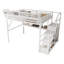 Grand lit mezzanine avec bureau et station de charge, grand lit mezzanine en métal avec escaliers et lumière pour enfants, blanc-130036246