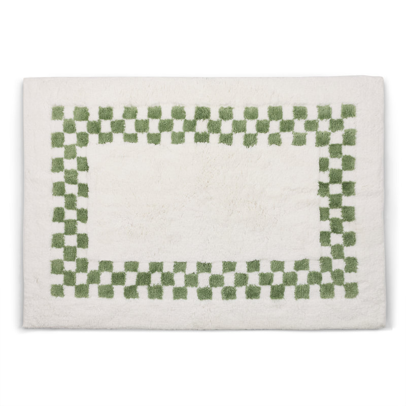 Black Check Hotel Bath Rug, Green Checkered