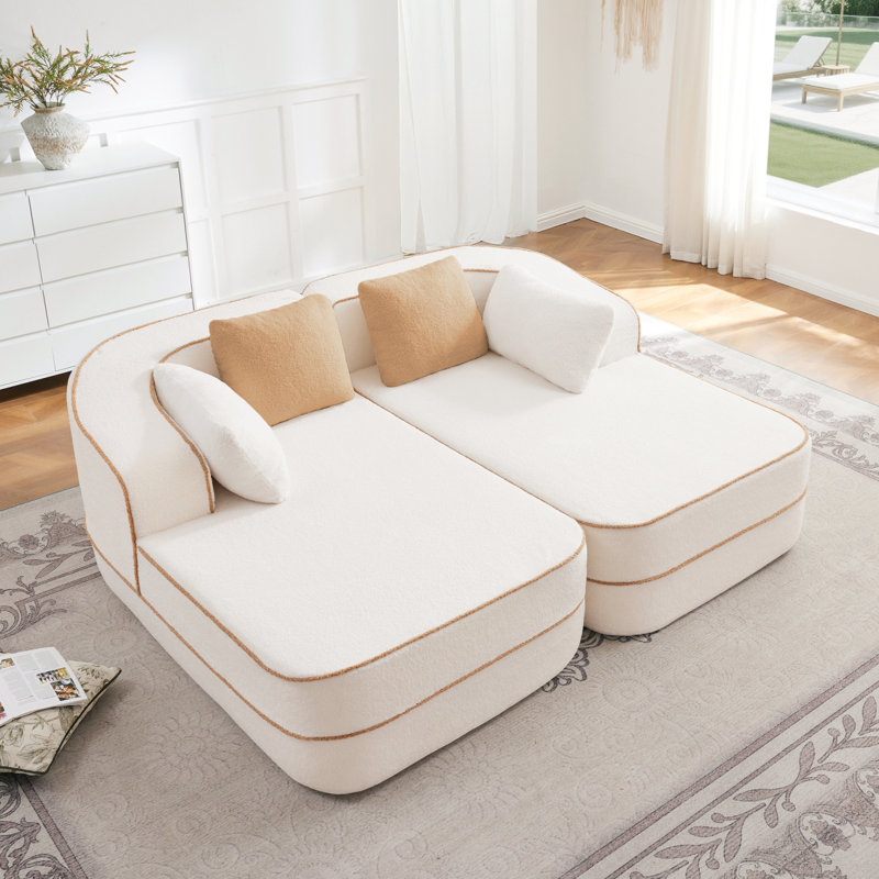 Canapé modulaire 77,2 po en tissu Teddy, Blanc