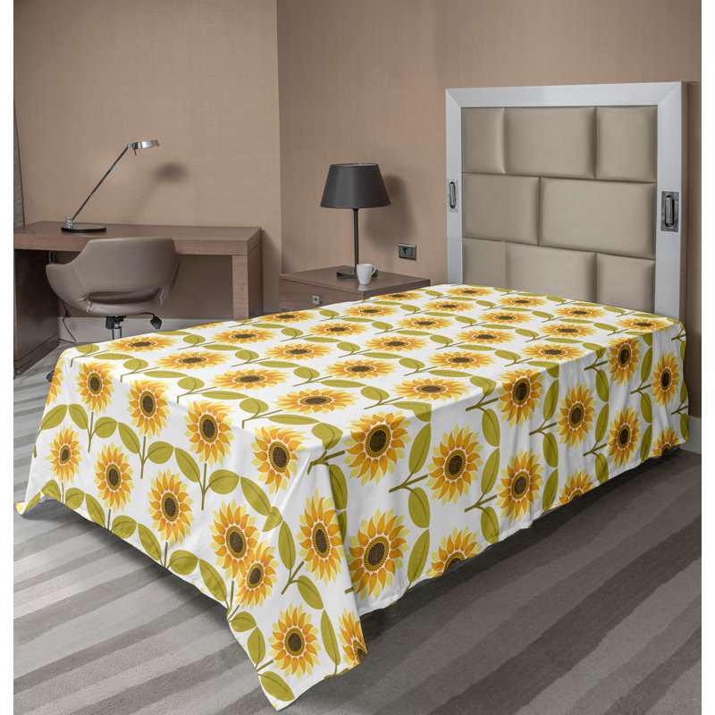 Ambesonne Top Flat Sheet Royal, Yellow White Green Floral 2, Twin XL Flat Sheet