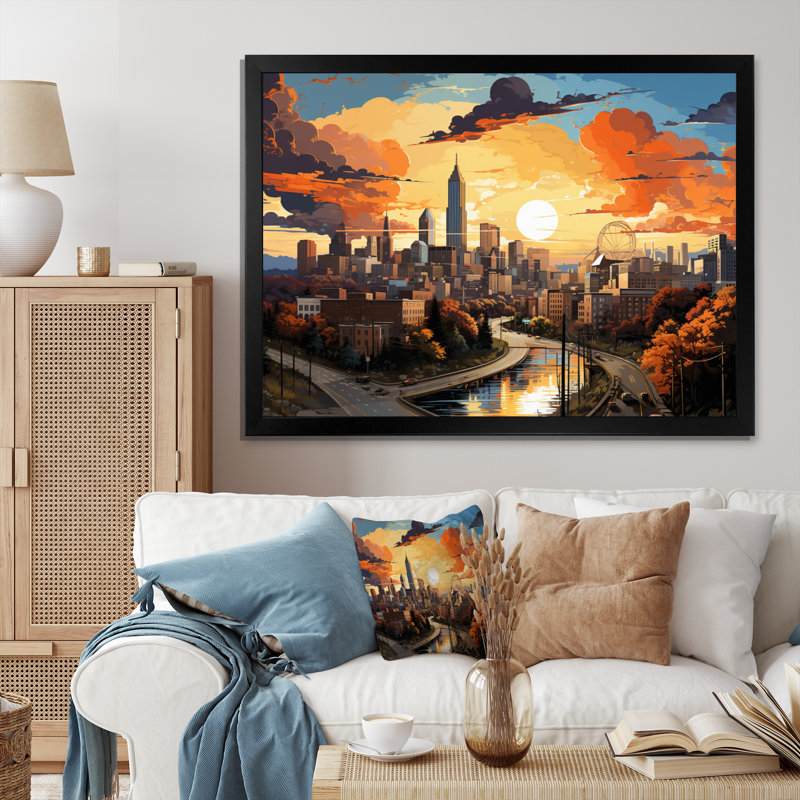 Atlanta Popart Landscape III - impression, Cadre photo noir, H 16 po x l 32 po x P 1 po