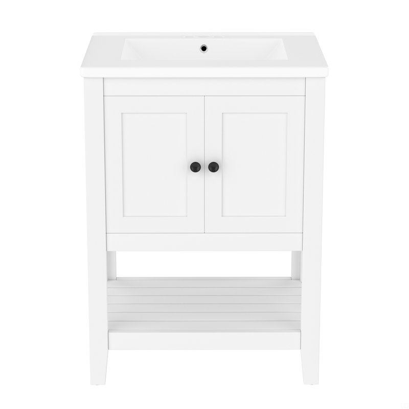 Lavabo de salle de bain 24 "avec tablette ouverte en bois massif