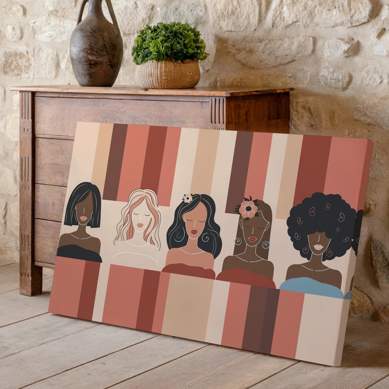 Reproduction d'art sur toile, "Illustration abstraite vibrante" mettant en vedette quatre personnages féminins divers