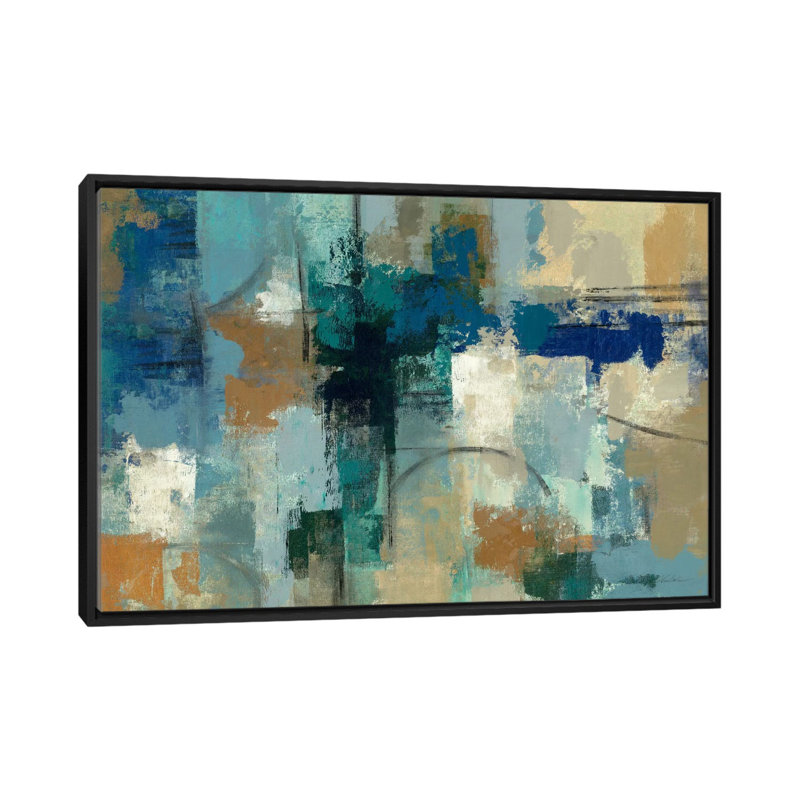 «Jasper Lagoon», reproduction d'art sur toile tendue, H 18 po x l 26 po x P 1,5 po, Pas de tapis, Toile avec cadre noir