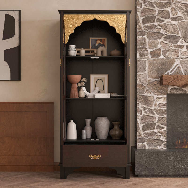 Ahbree Dining Cabinet, Black/Dark Walnut
