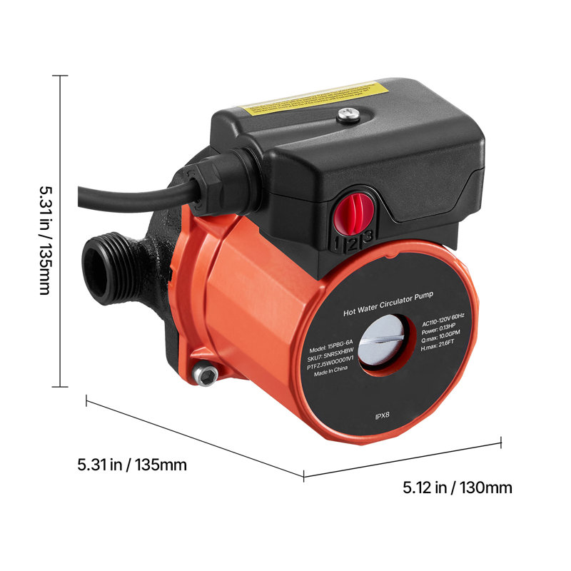 Pompe de circulation d'eau chaude, 10 GPM, système de pompe de circulation instantanée, contrôle à 3 vitesses, 0,13 HP, 110-120V, adaptateur NPT 3/4 po à NPT 1/2 po, tête en fonte, pour système de chauffe-eau