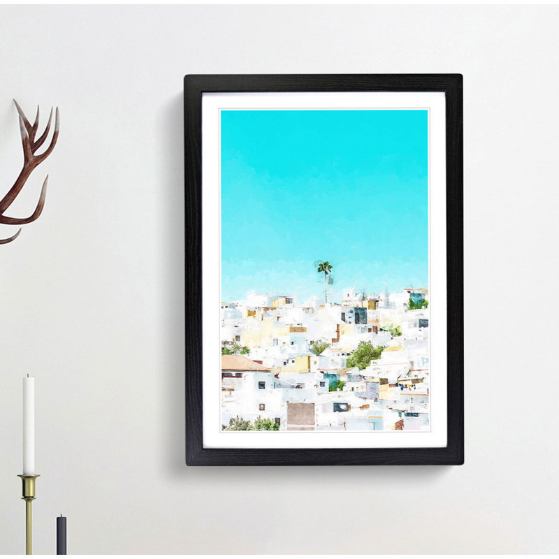 Rooftops in Montecorto Spain in Abstract - Picture Frame Graphic Art Print, 91cm H x 60cm W x 2cm D, Black