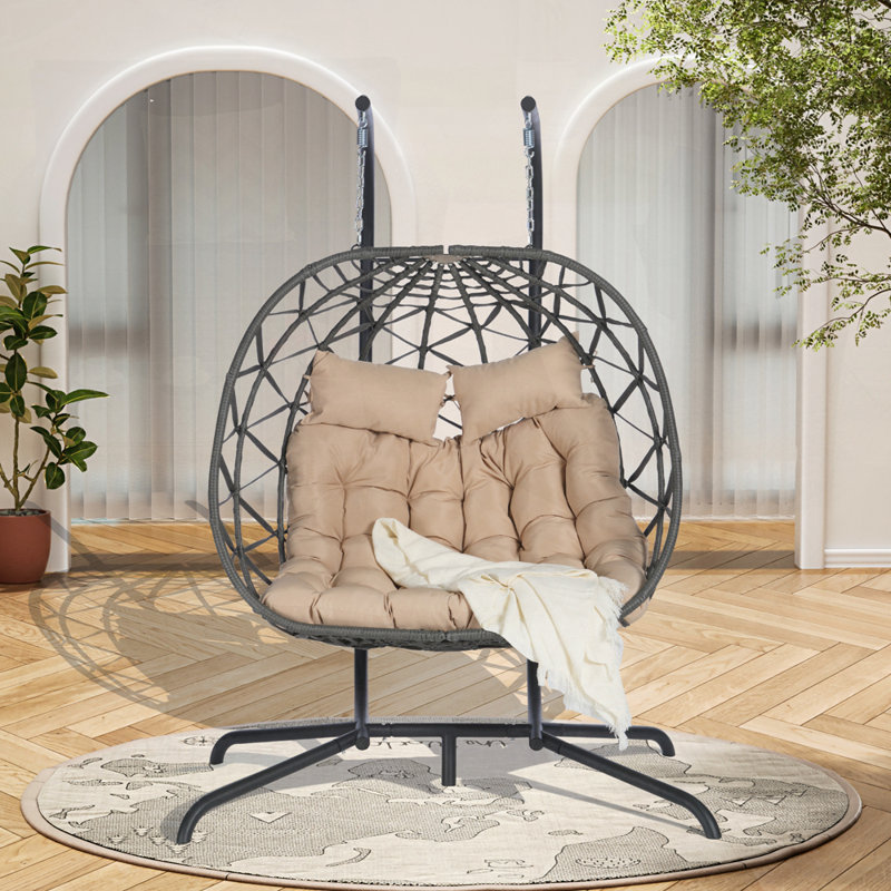 Chaises pour hamac avec support suspendu et coussins résistants aux rayons UV, Kaki / gris