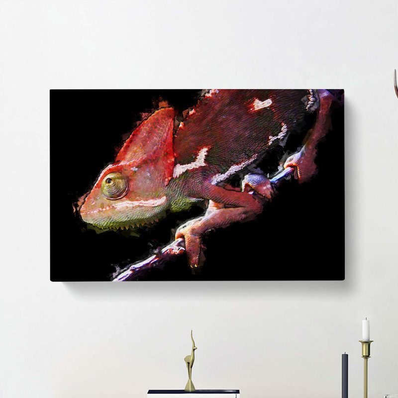 Red Chameleon Lizard In Abstract - Wrapped Canvas, 60cm H x 91cm W x 3cm D