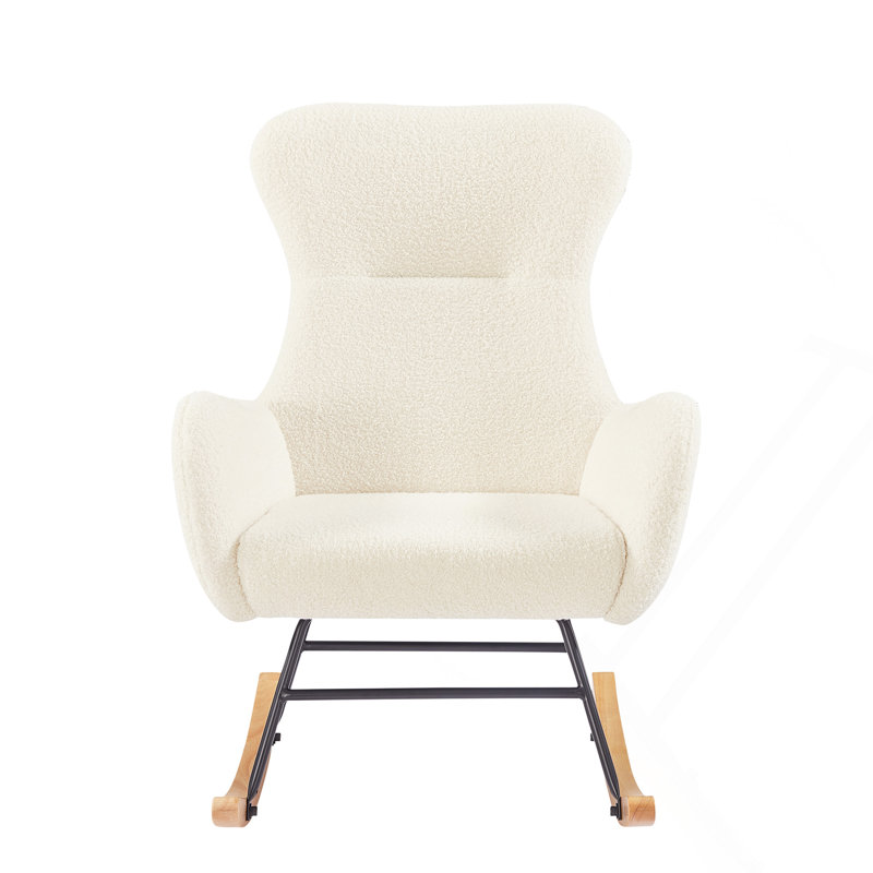 Chaise berçante en tissu blanc cassé Teddy