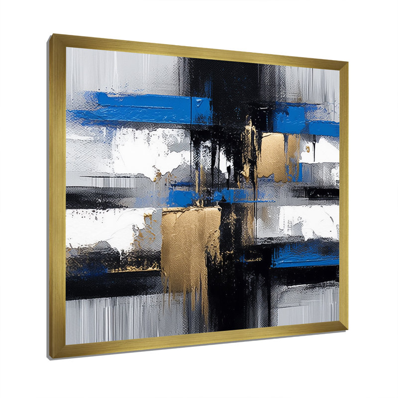 «Blue Paint Elegance I», art mural abstrait, H 16 po x l 16 po x P 1 po, Cadre doré simple