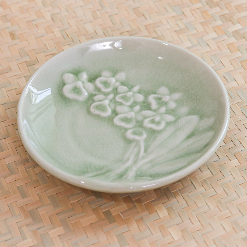 Red Barrel Studio® Handmade Orchid Bouquet Celadon Ceramic Dessert Plate
