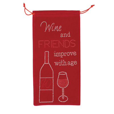 Sparkles Home "Wine & Friends" Wine Bag with Drawstring & Durable Design with Velvet Rhinestone