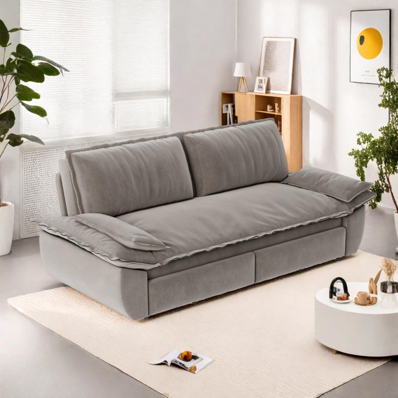 Causeuse convertible 3 en 1 de 73,2 po en velours pour grand lit avec méridienne coulissante, Gris