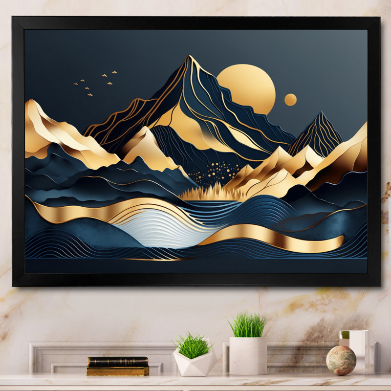 Narcyz Gold Minimalist Mountains III, Cadre photo noir, H 12 po x l 20 po x P 1 po