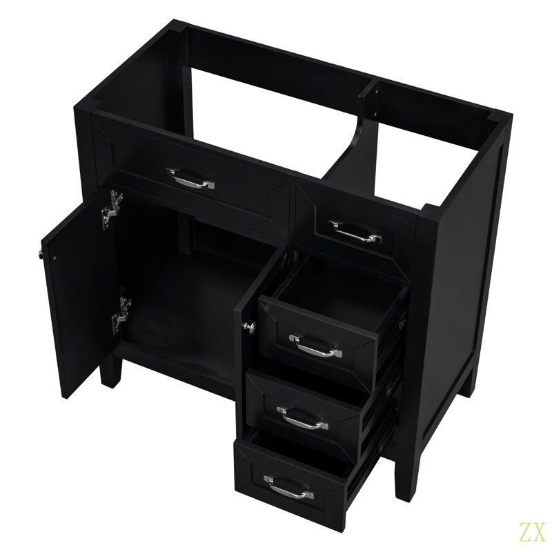 Meuble-lavabo 36 po sans lavabo, base d'armoire seulement, armoire de salle de bain avec tiroirs, structure solide et panneau de fibres à densité moyenne