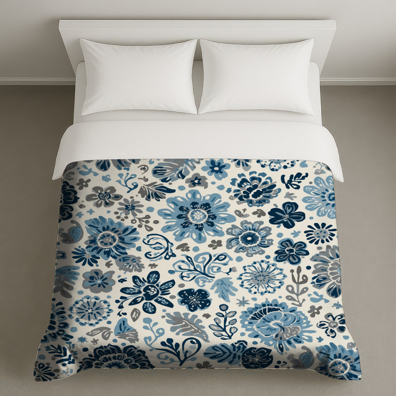 Housses de couette à motif floral bleu, Grand lit