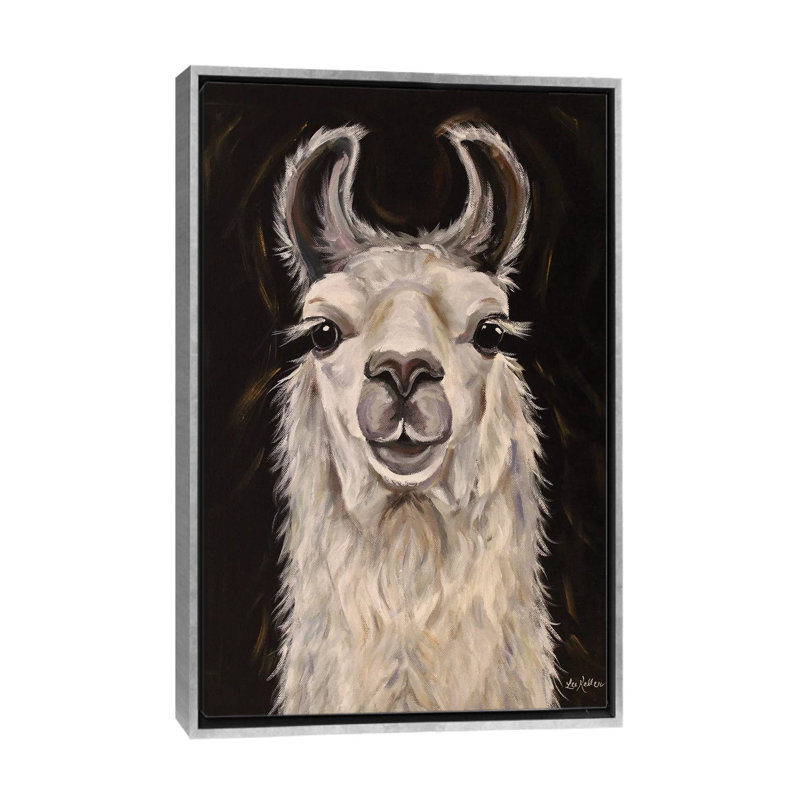 «Llama Blanca» par Hippie Hound Studios - reproduction d'art, H 40 po x l 26 po x P 1,5 po, Toile avec cadre argenté, Non mat