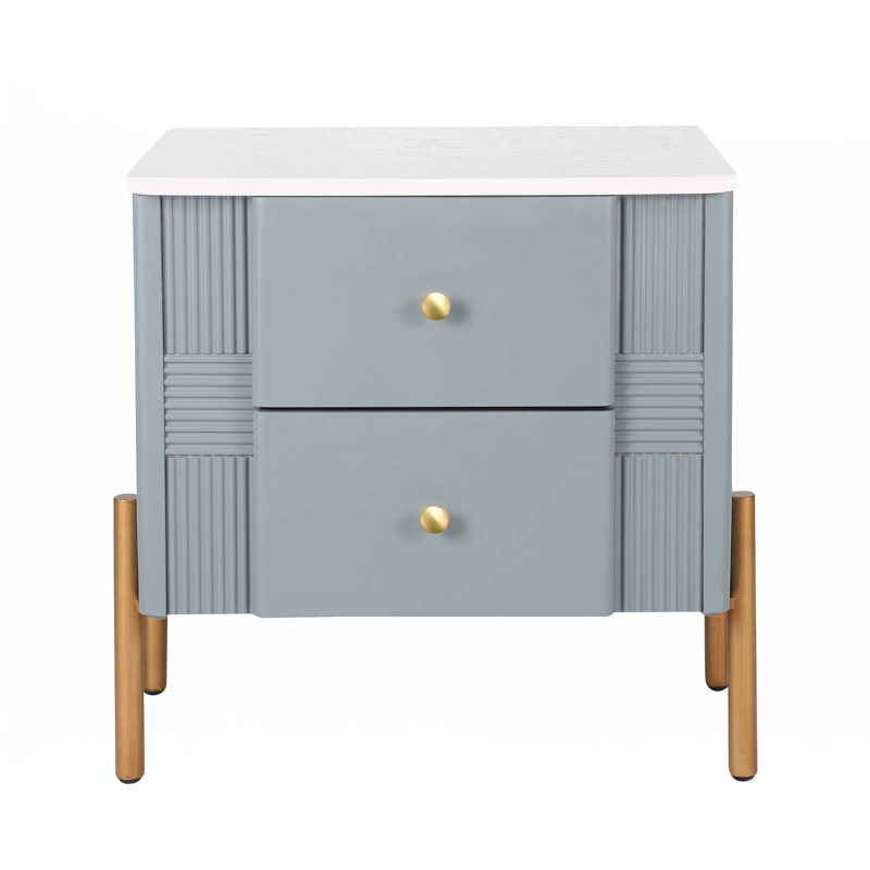 Table de chevet moderne avec 2 tiroirs de rangement, Bleu
