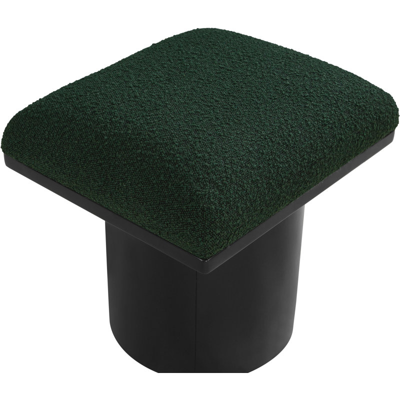 Tabouret de coiffeuse en bois massif Cniejo, Tissu bouclé vert, Noir