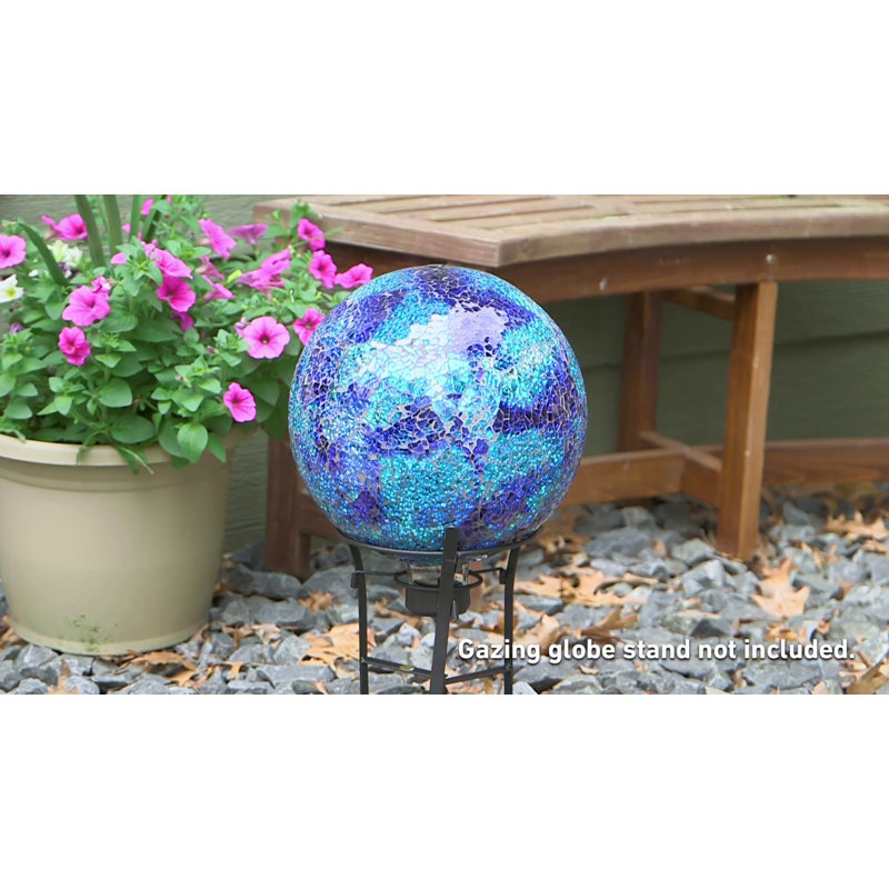 Deep Ocean Blue Crackled Glass Outdoor Gazing Globe, 10"