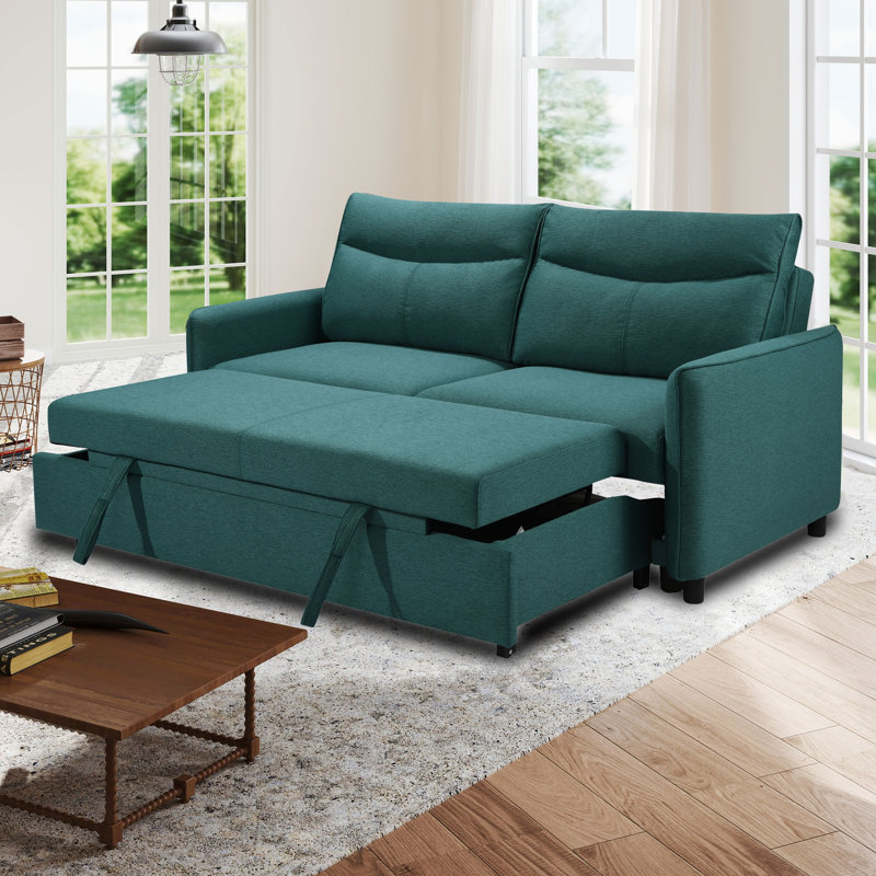 Canapé-lit ferme avec accoudoirs convertibles 3 en 1, Tissu vert, H 37,5 po x l 74,5 po x P 37,5 po