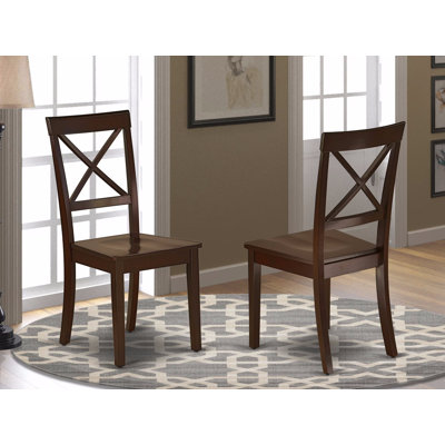 Boston Dining Chairs - Cross Back Wood Seat Kitchen Chairs, Set of 2, Mahogany